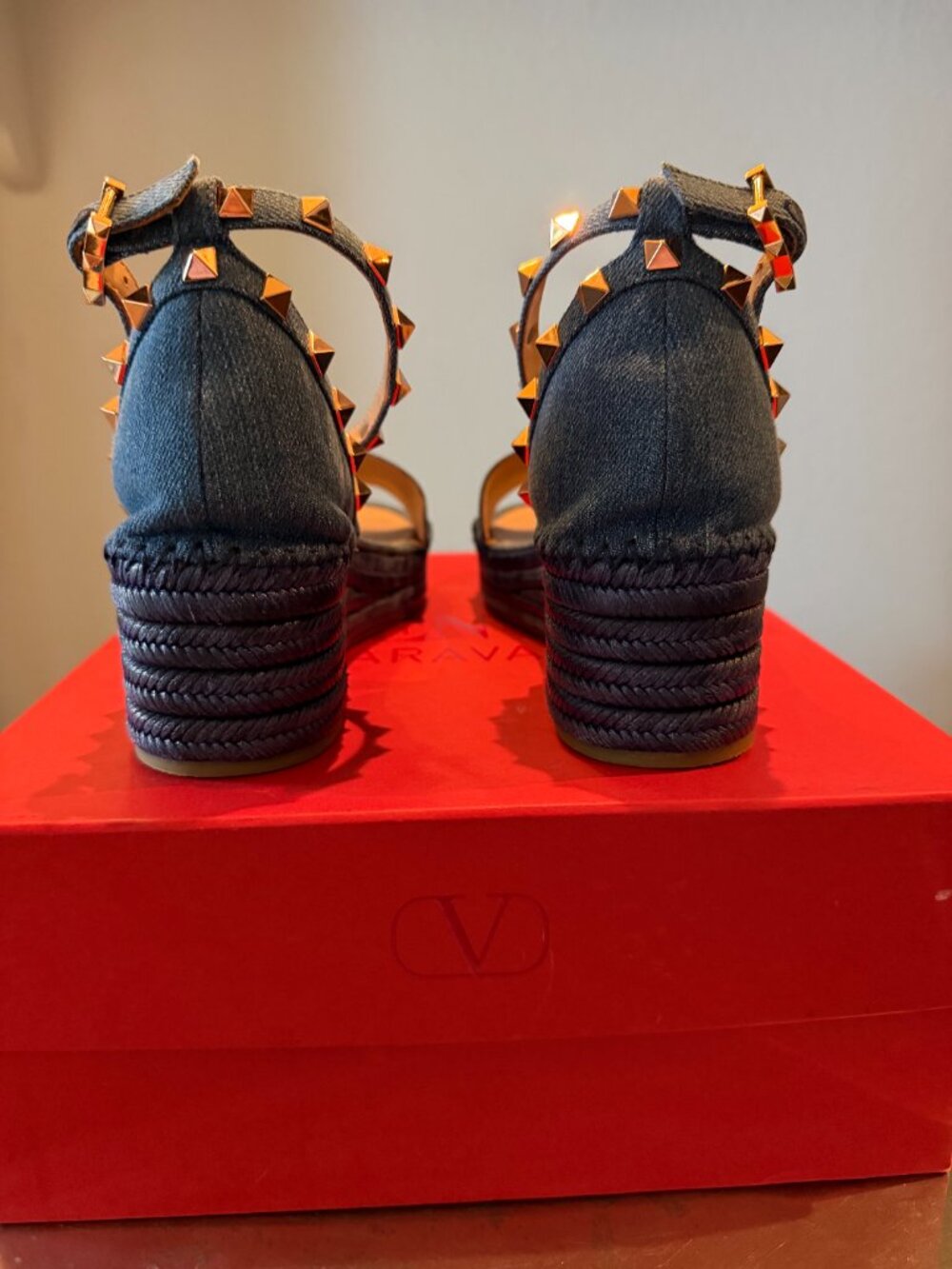Valentino Rockstud Denim Espadrilles  Size 37 - Picture 4 of 14